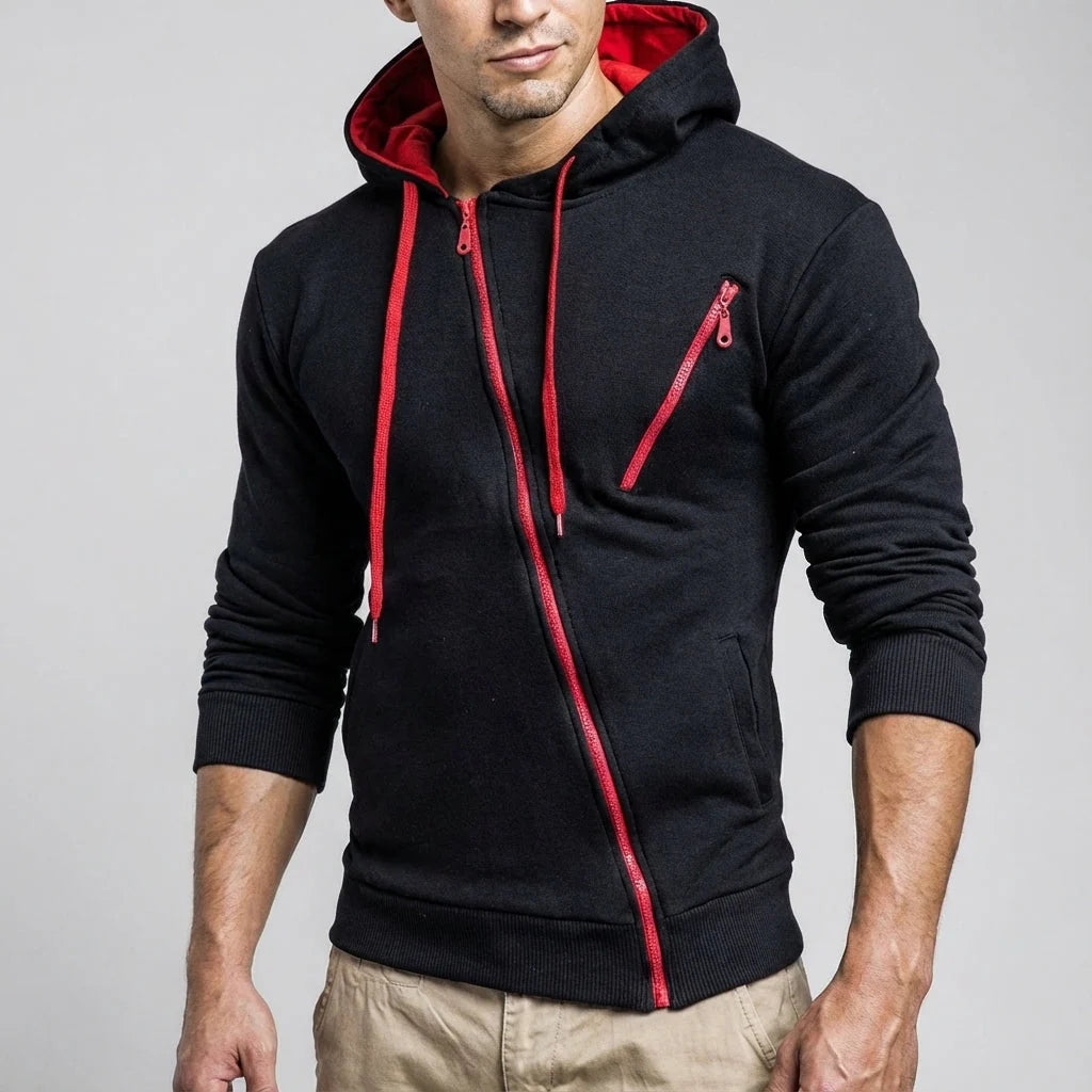 Men's Asymmetric Zip Training Jacket with Hooded Design 7