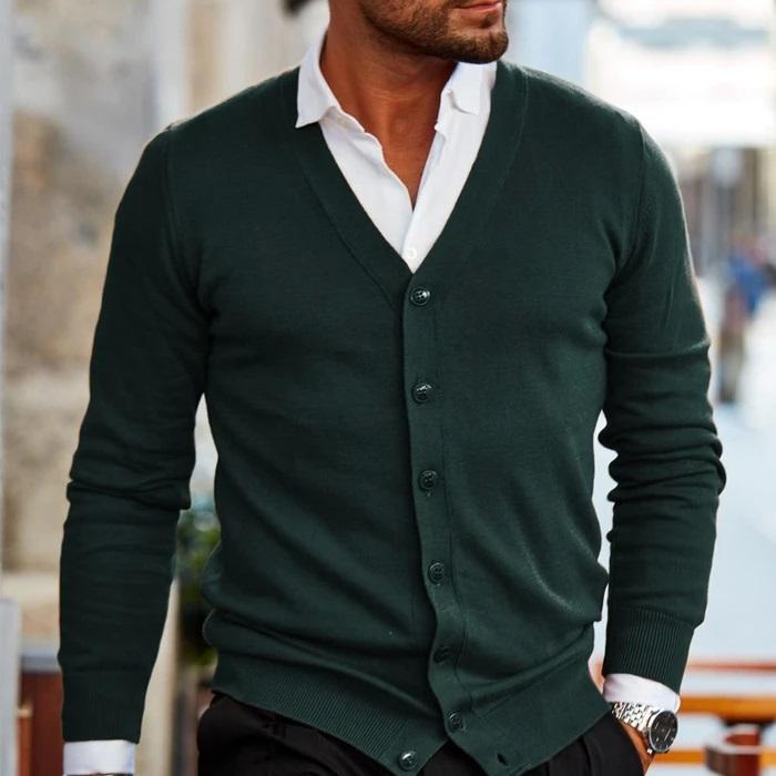 Men's Black Cardigan | Soft Knit V-Neck Button-Up Sweater 2