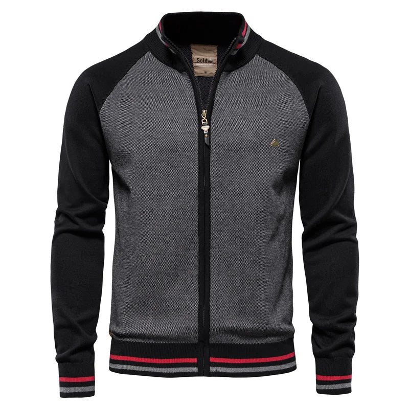 Men's Cotton Zip-Up Cardigan | Soft Stand-Collar Knit Sweater 0