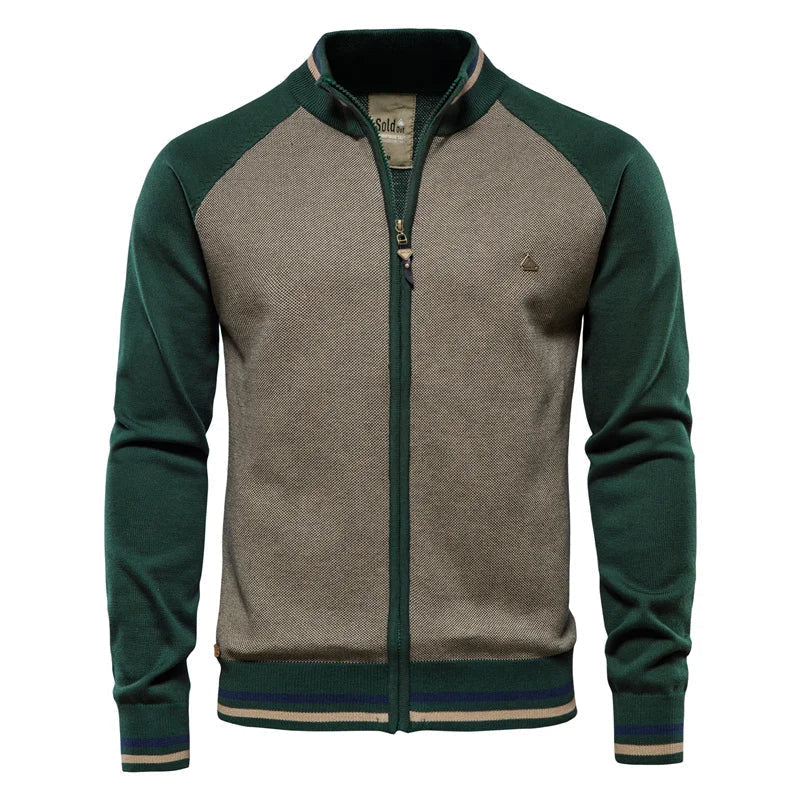 Men's Cotton Zip-Up Cardigan | Soft Stand-Collar Knit Sweater 1