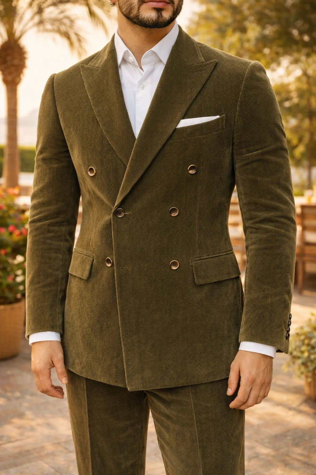 Men's Double Breasted Corduroy Blazer with Peak Lapel 0