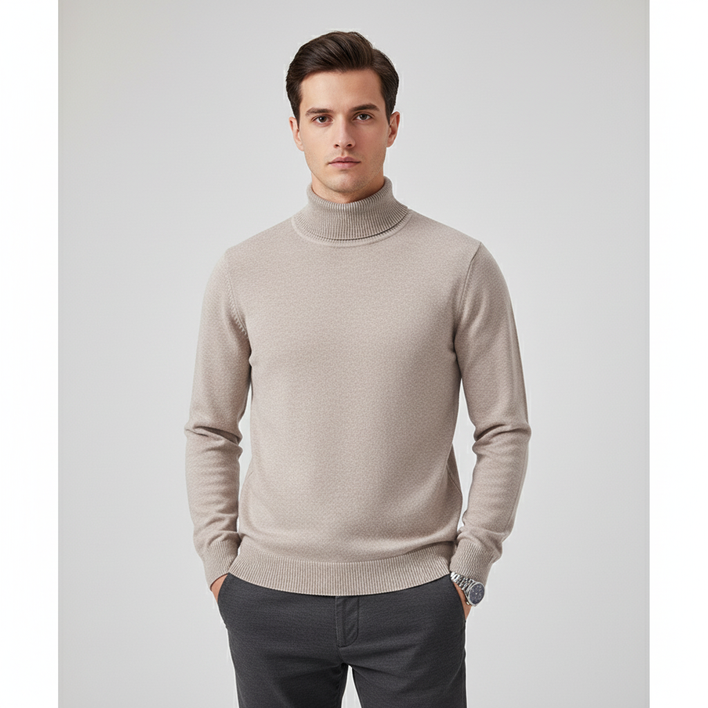 Men's Fine Knit Turtleneck Sweater | Lightweight Ribbed Fit 0