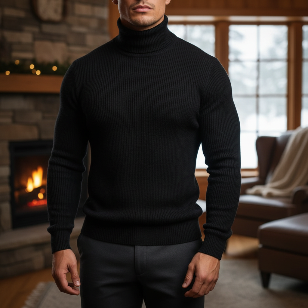 Men's Fine Knit Turtleneck Sweater | Lightweight Ribbed Fit 5