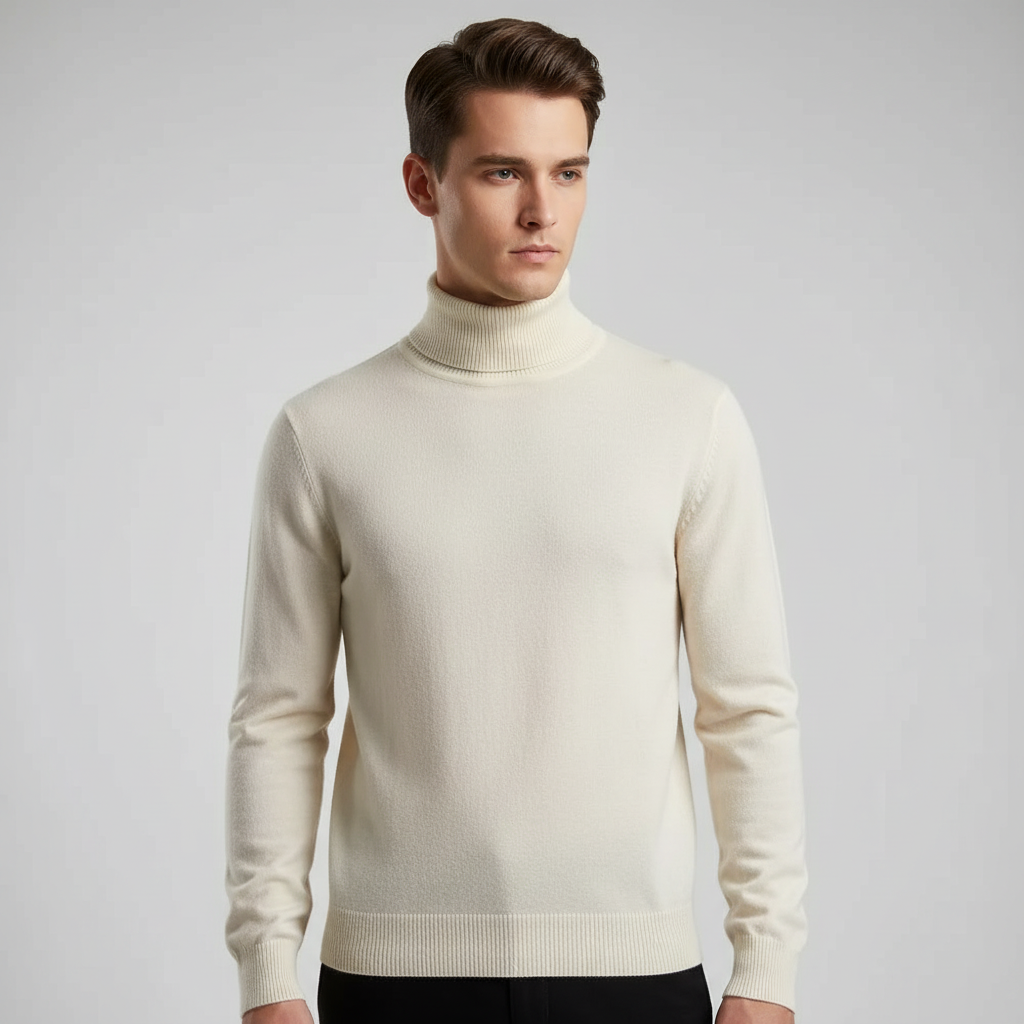 Men's Fine Knit Turtleneck Sweater | Regular Fit Ribbed Cuffs 0
