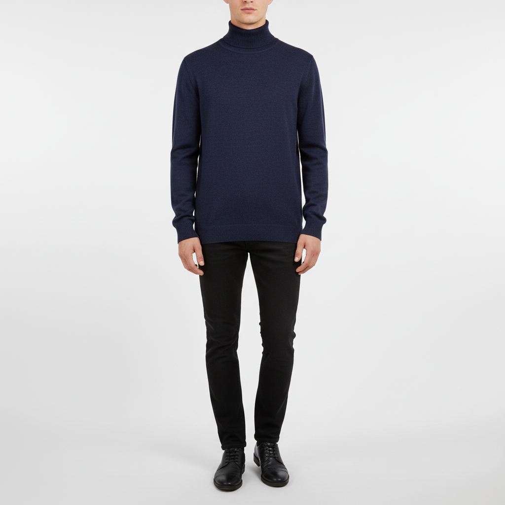Men's Fine Knit Turtleneck Sweater | Regular Fit Ribbed Cuffs 2