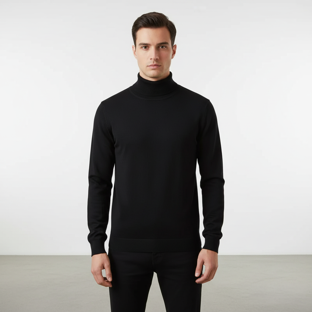 Men's Fine Knit Turtleneck Sweater | Ribbed Cuffs & Straight Fit 1