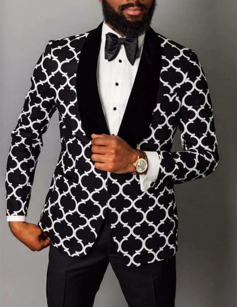 Men's Geometric Jacquard Blazer with Shawl Lapels Tailored Fit 2