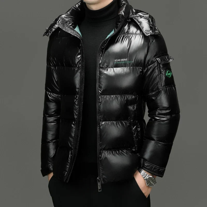 Men's Hooded Down Puffer Jacket | Lightweight Gloss-Finish Winter Coat 0