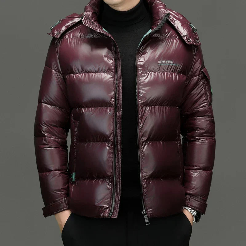Men's Hooded Down Puffer Jacket | Lightweight Gloss-Finish Winter Coat 2