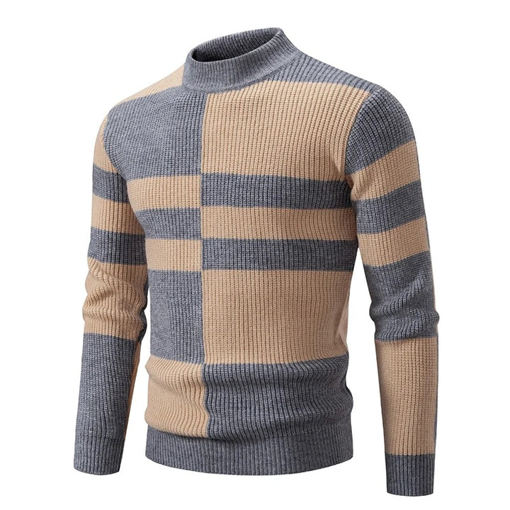 Men's Knitted Sweater with Geometric Color Block and High Neck 8