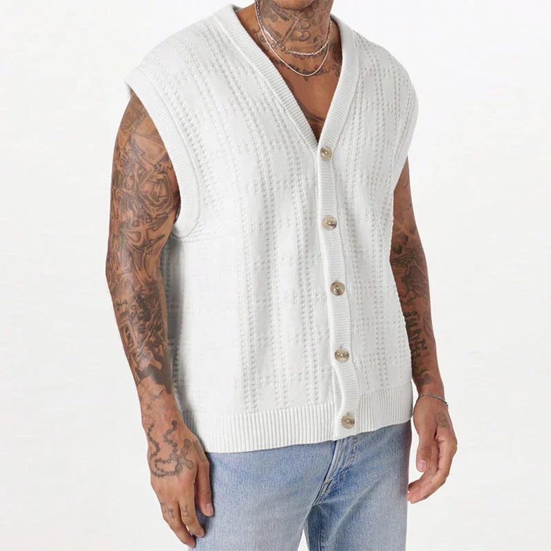 Men's Knitted Vest | Lightweight Button-Front Sleeveless Layer 0