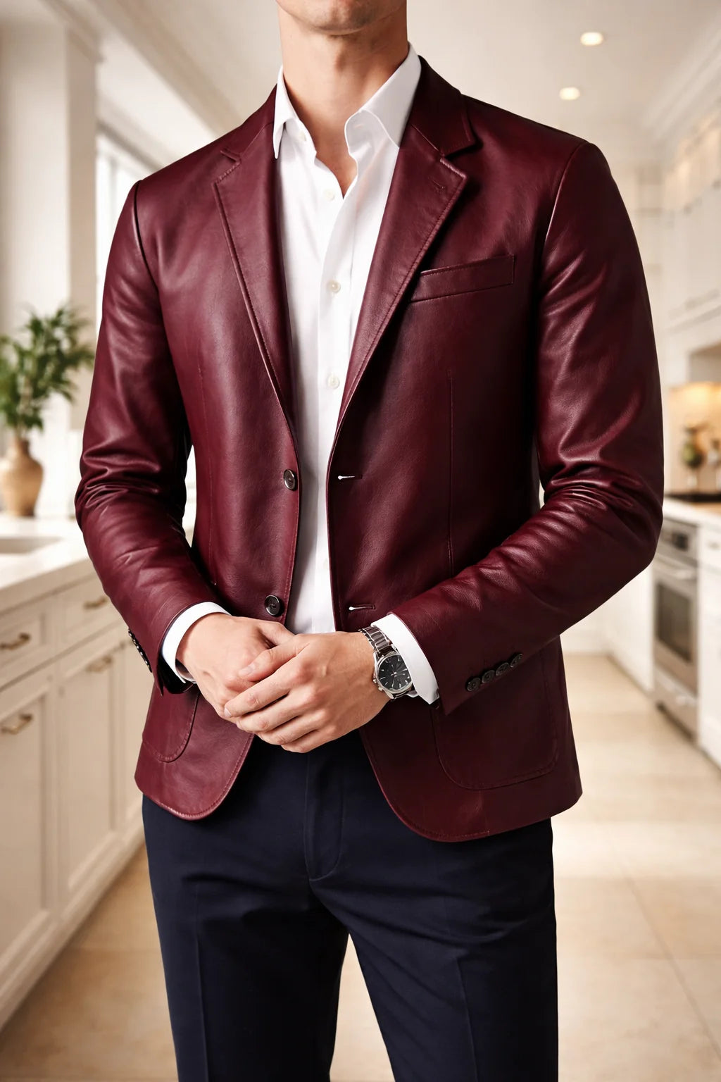 Men's Leather Blazer Jacket | Slim Fit Smart Casual Outerwear 0