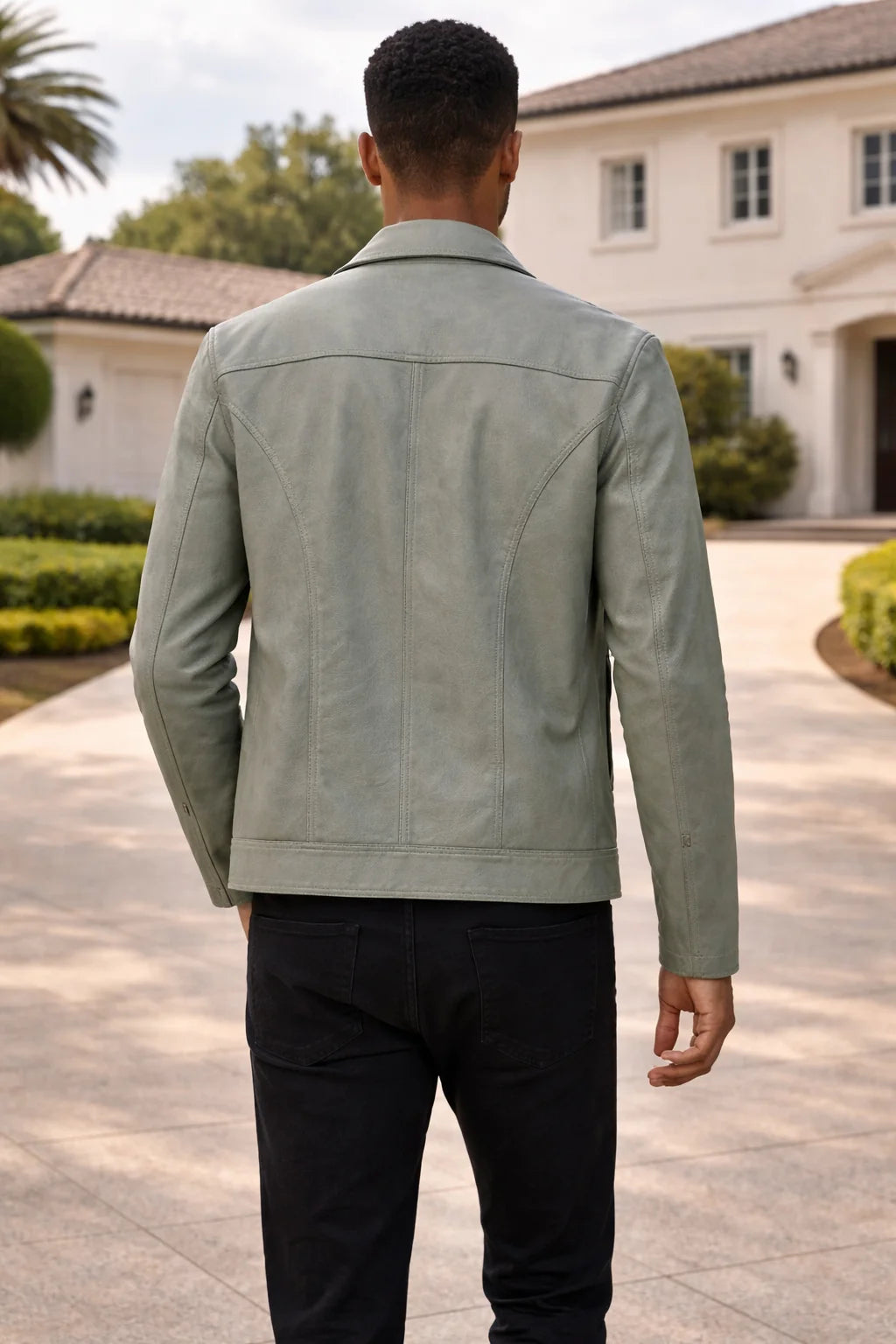 Men's Leather Jacket | Classic Collar Zip Front Outerwear 2