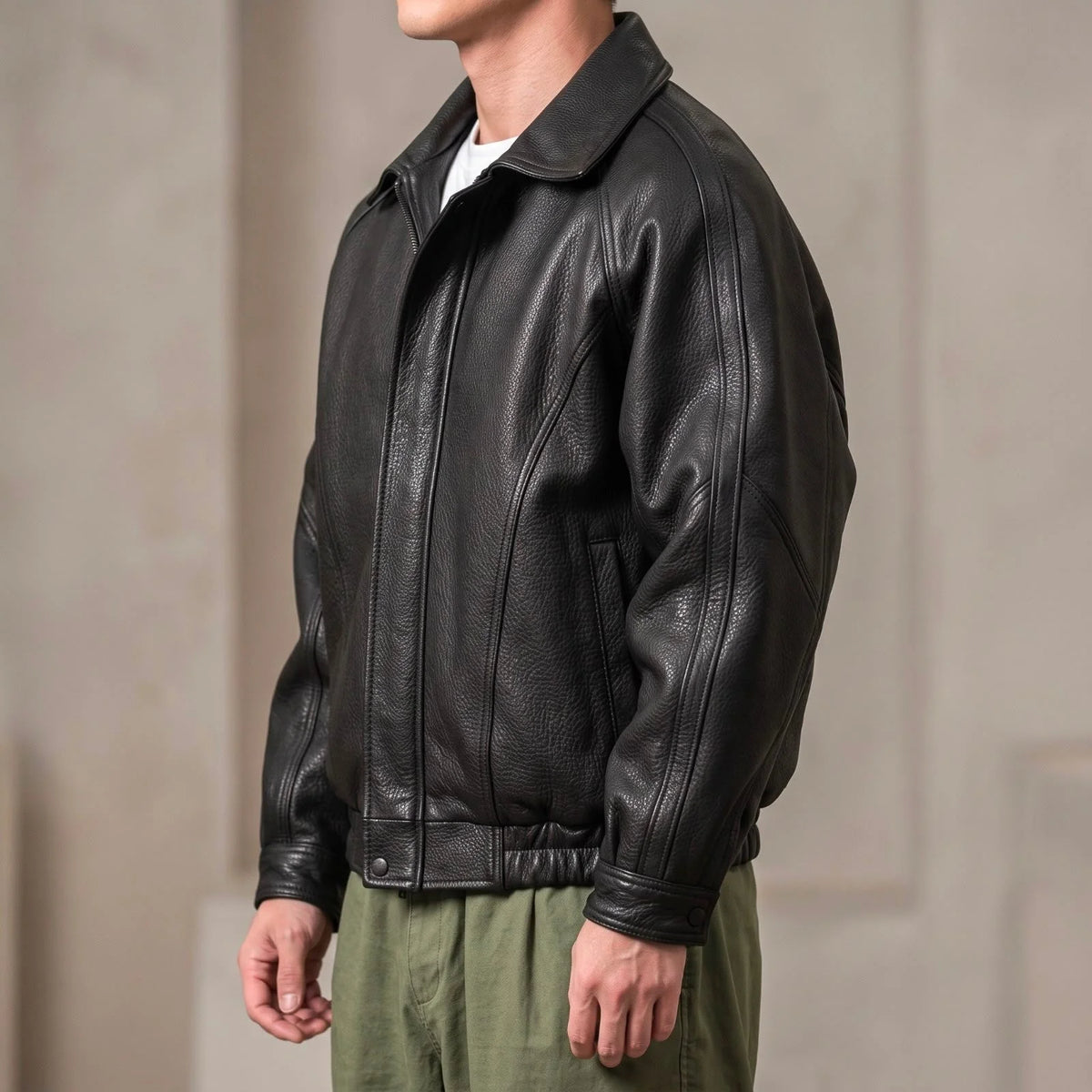 Men's Leather Zip Jacket | Structured Collar Lightweight Layer 1