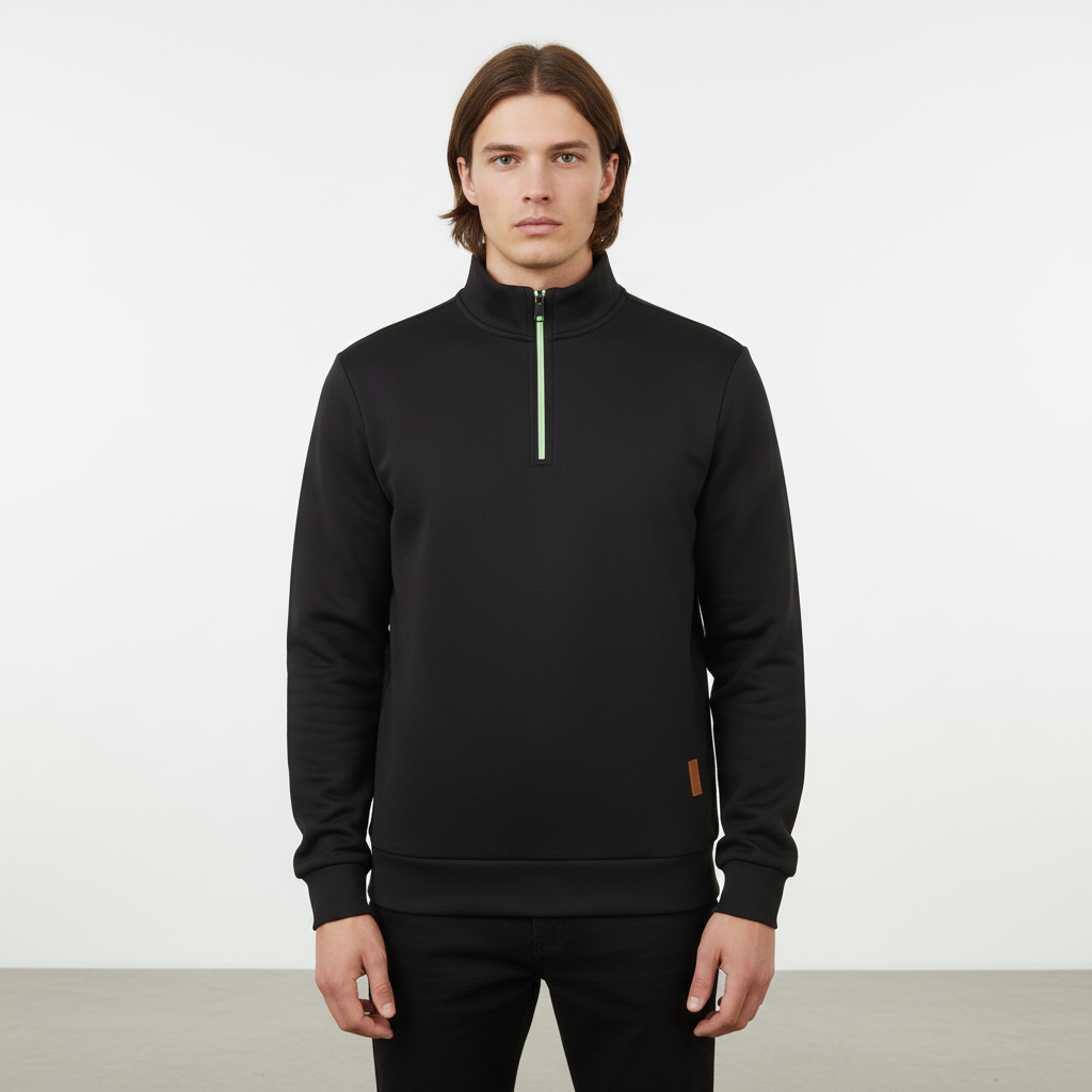 Men's Mixed Knit Sweater with Quarter Zip and Funnel Neck 4