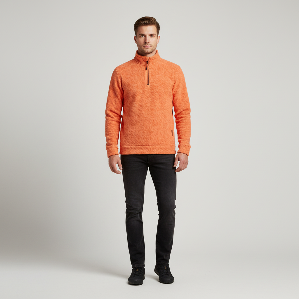 Men's Mixed Knit Sweater with Quarter Zip and Funnel Neck 5