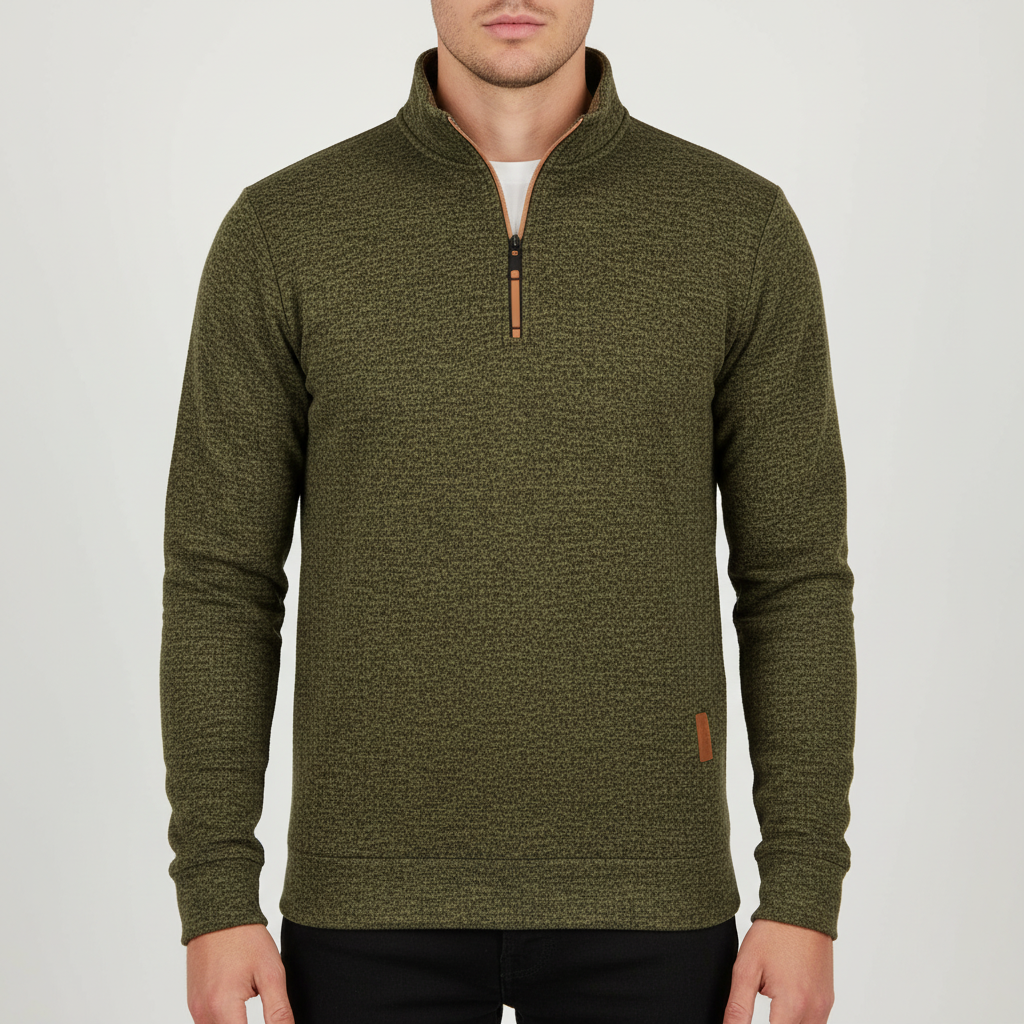Men's Mixed Knit Sweater with Quarter Zip and Funnel Neck 6