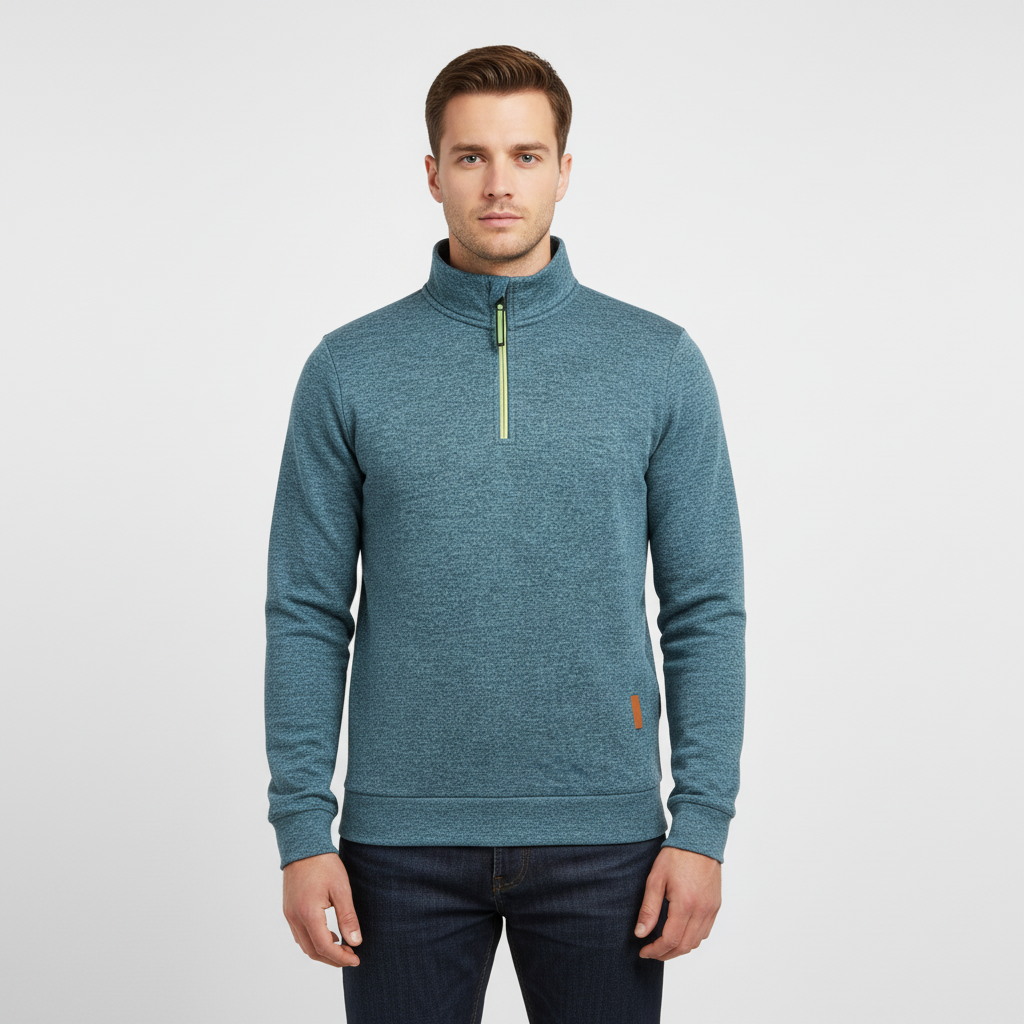 Men's Mixed Knit Sweater with Quarter Zip and Funnel Neck 7