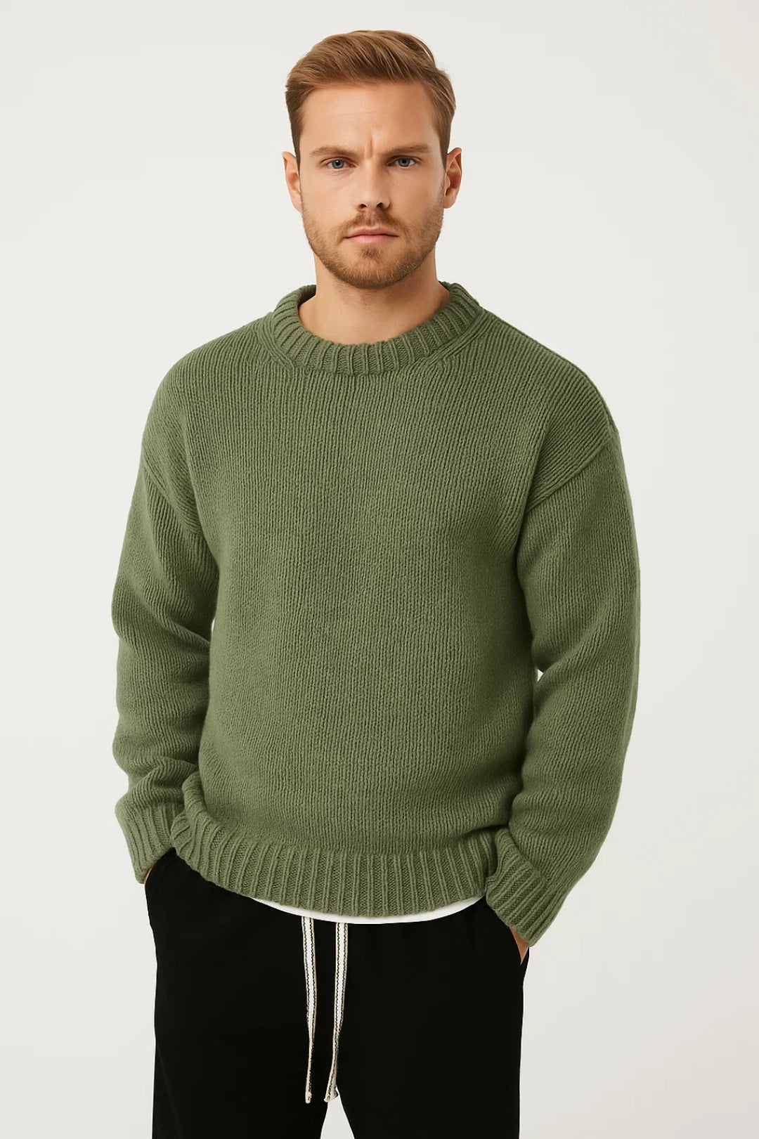 Men's Oversized Knit Sweater | Comfortable Casual Round Neck 1