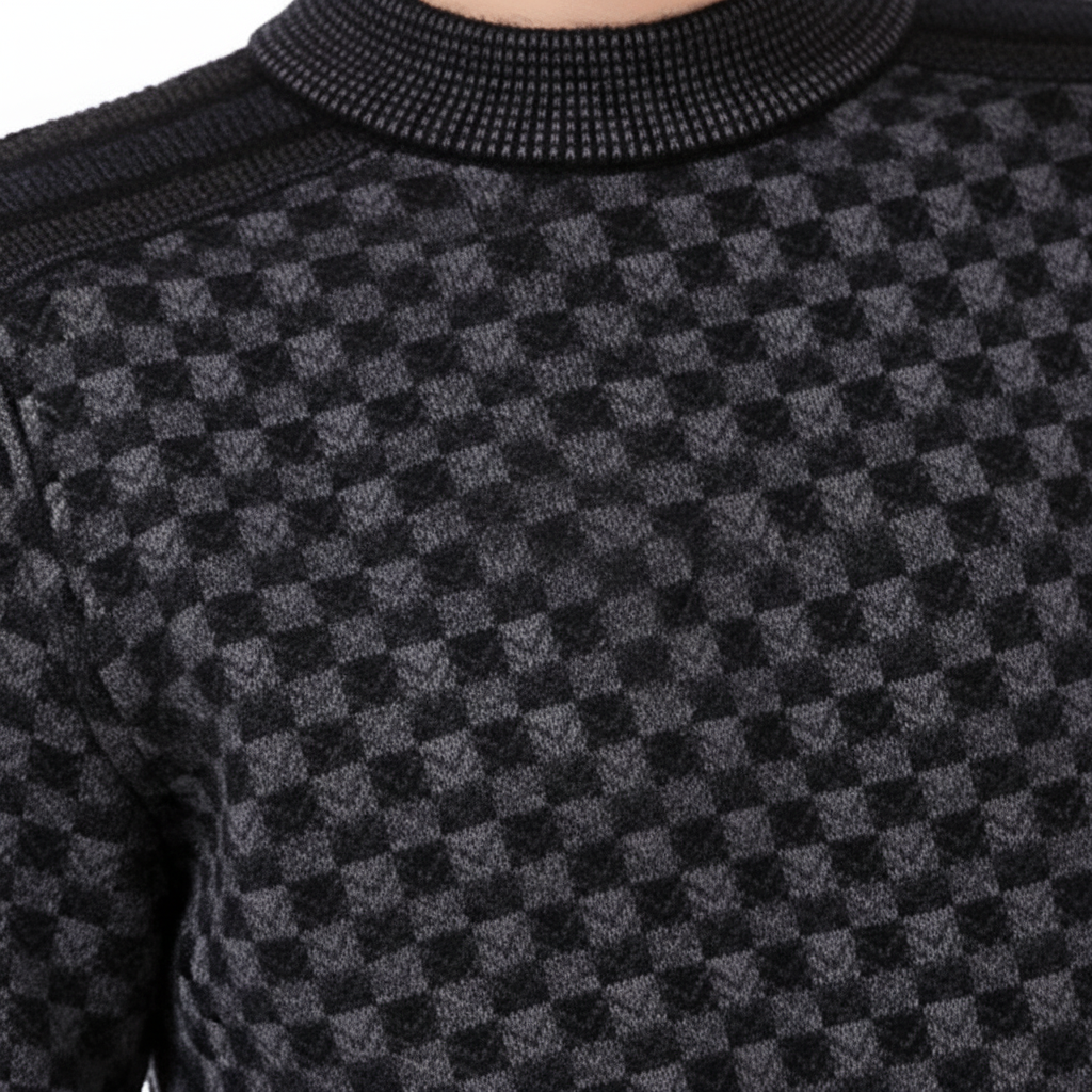 Men's Printed Sweater with Round Neck and Ribbed Trim 4