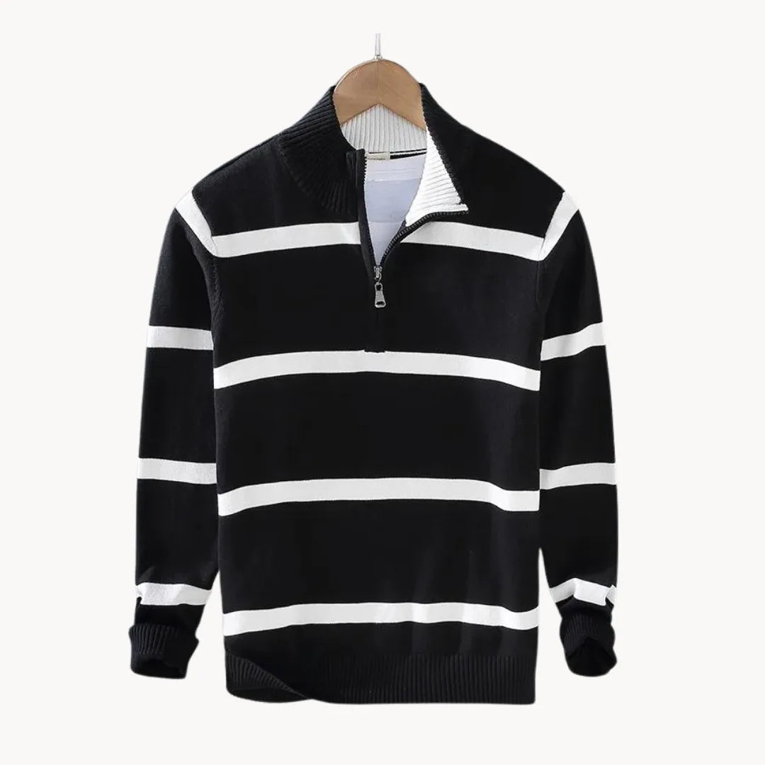 Men's Quarter Zip Sweater | Soft Knit Striped Casual Layering 1