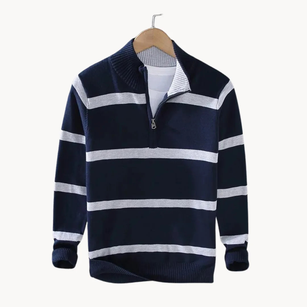 Men's Quarter Zip Sweater | Soft Knit Striped Casual Layering 3