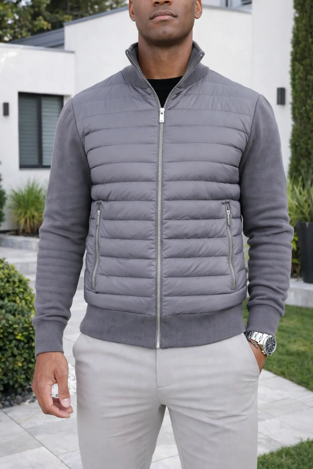 Men's Quilted Bomber Jacket | Lightweight Padded Zip Front Coat 0