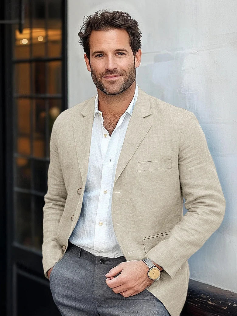 Men's Relaxed Tailored Blazer | Textured Notch Lapel Jacket 4