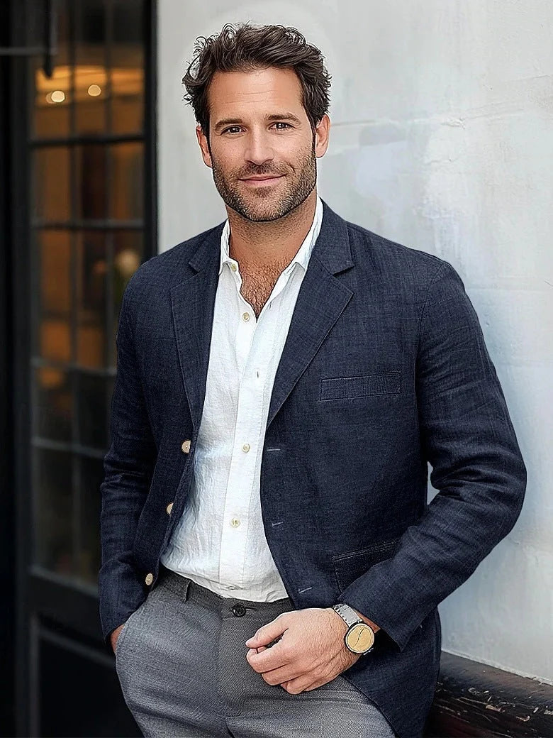 Men's Relaxed Tailored Blazer | Textured Notch Lapel Jacket 7