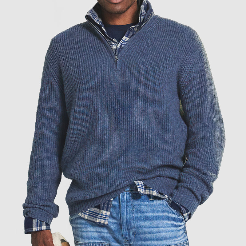Men's Rib-Knit Sweater with Quarter Zip | Lightweight Cashmere Layer 1
