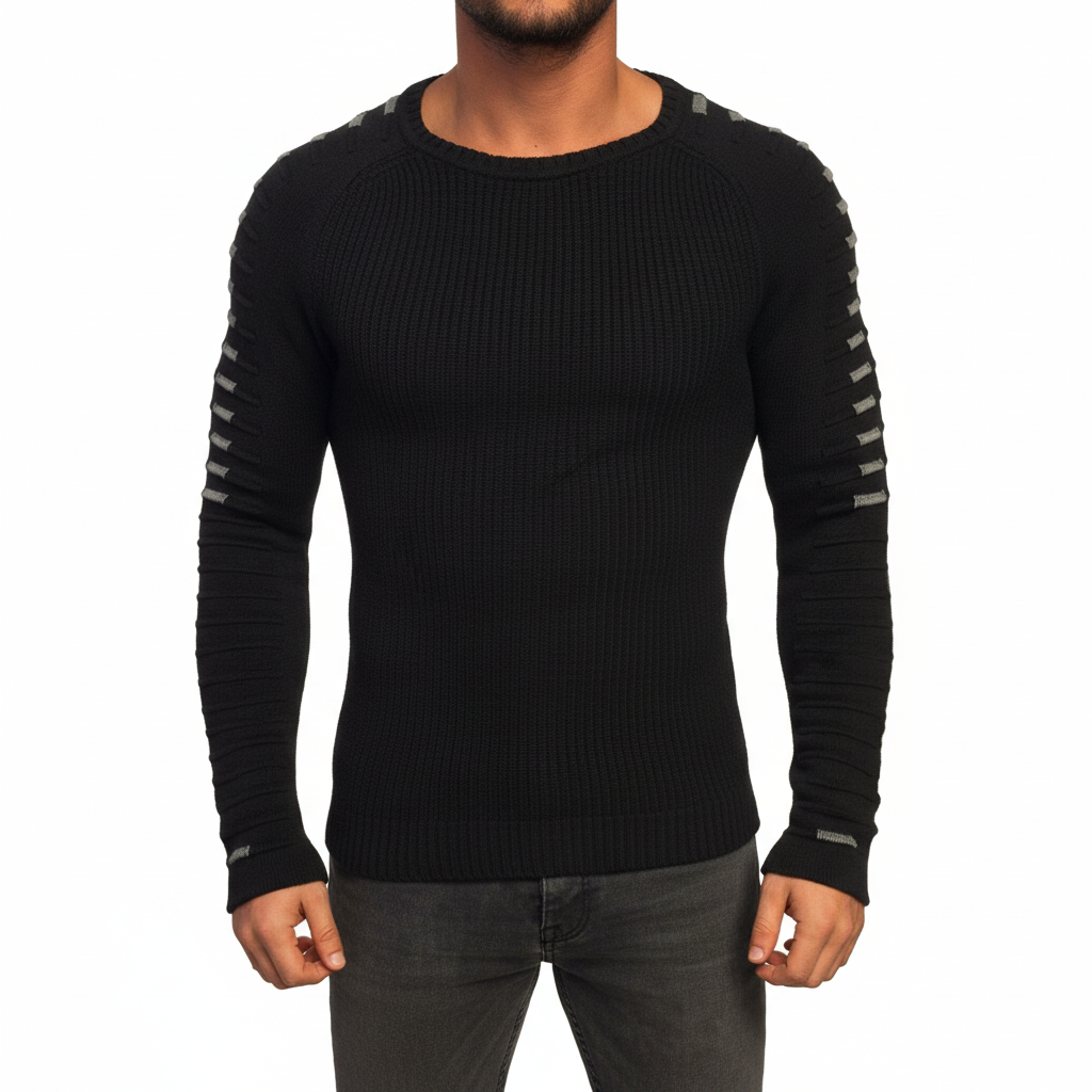 Men's Rib Knit Sweater with Printed Raglan Sleeves 5