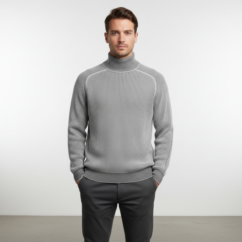 Men's Rib Knit Turtleneck Sweater with Raglan Sleeves 0