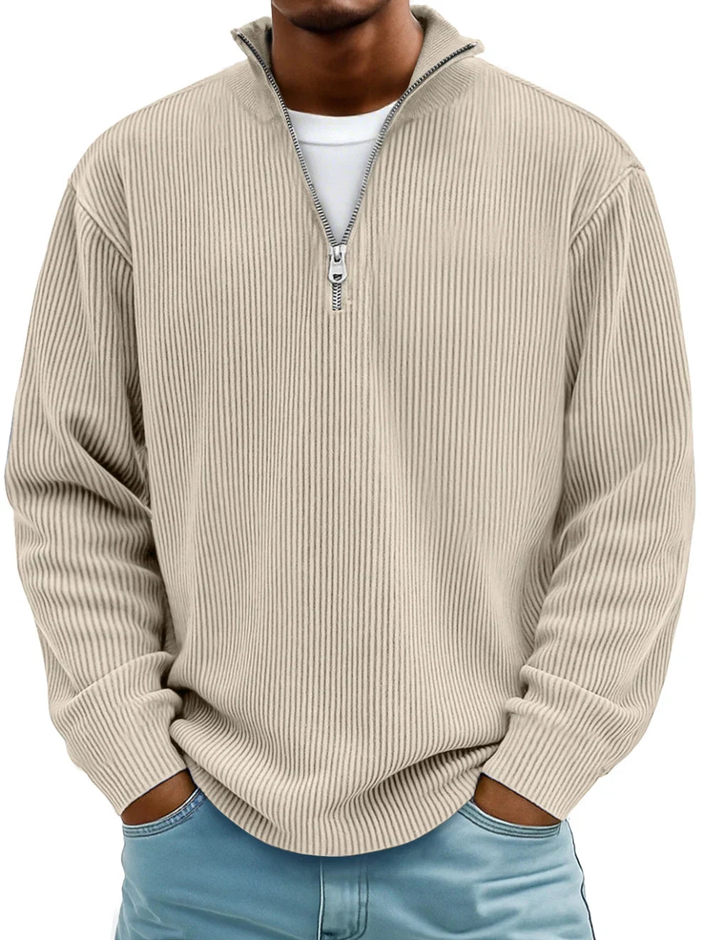 Men's Ribbed Half-Zip Sweater | Relaxed Oversized Fit Knitwear 3