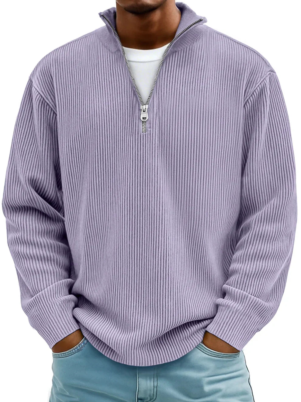 Men's Ribbed Half-Zip Sweater | Relaxed Oversized Fit Knitwear 7