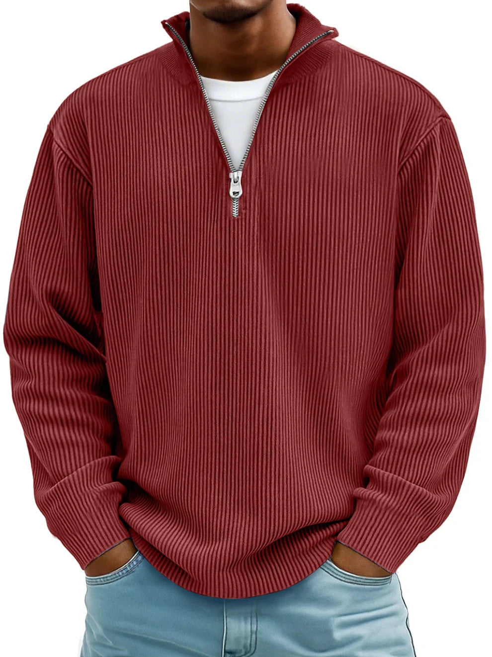 Men's Ribbed Half-Zip Sweater | Relaxed Oversized Fit Knitwear 8