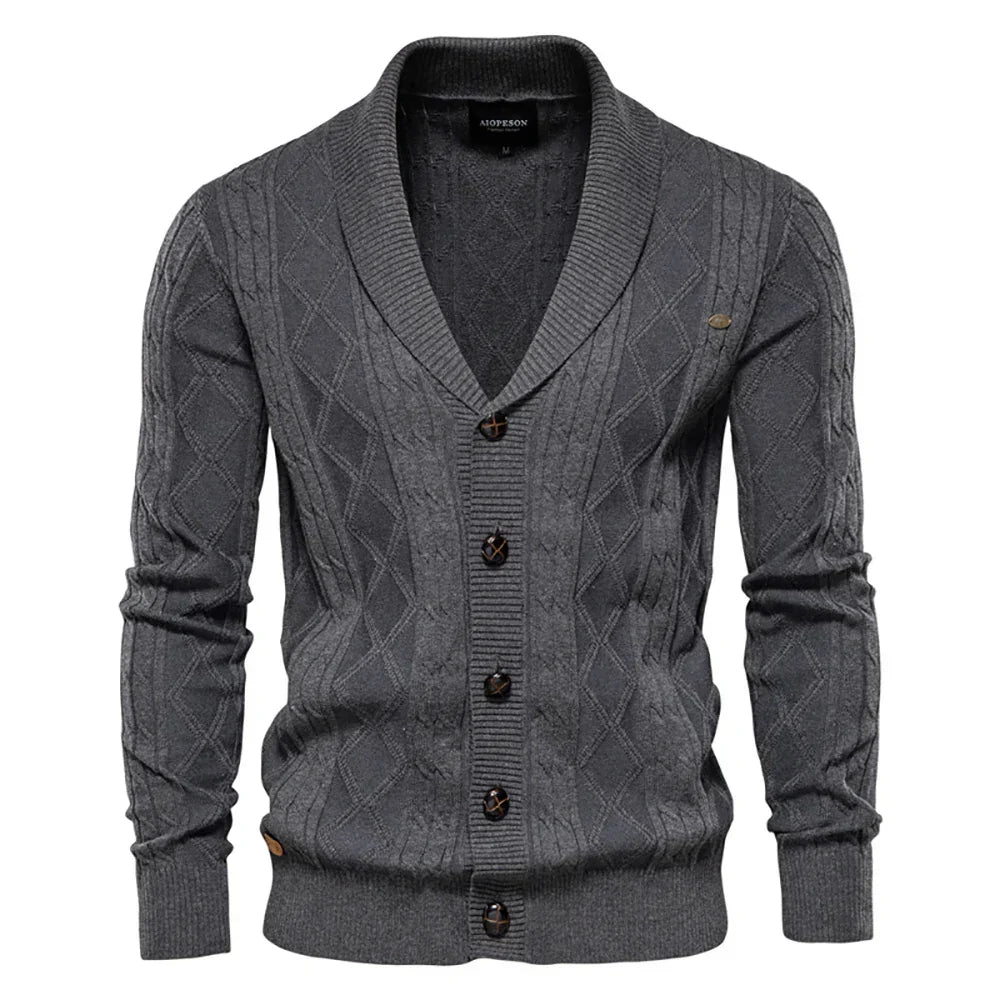 Men's Shawl Collar Cardigan | Cable Knit Button Sweater 6