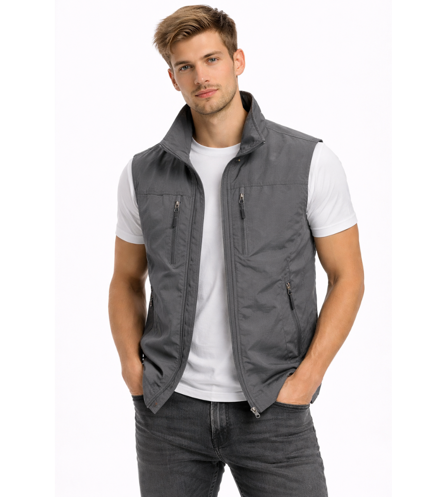 Men's Sleeveless Body Warmer | Lightweight Zipper Vest with Stand Collar 1