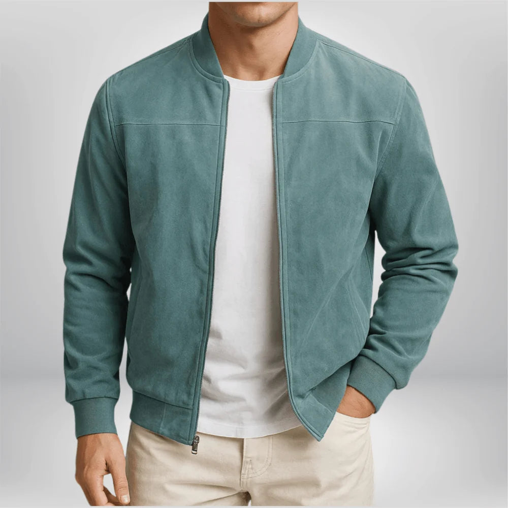 Men's Slim-Fit Suede Leather Bomber Jacket with Zip Front 2