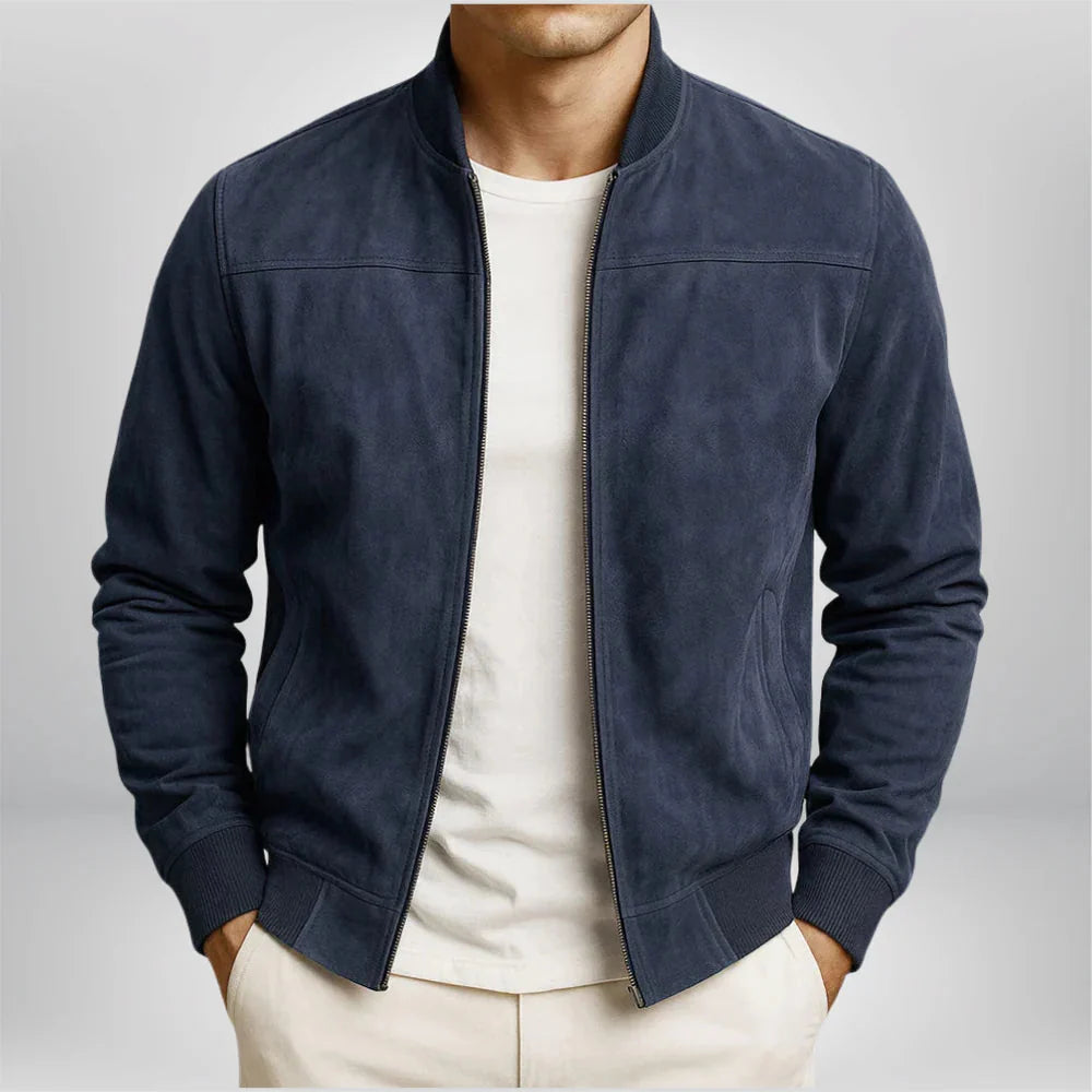 Men's Slim-Fit Suede Leather Bomber Jacket with Zip Front 3