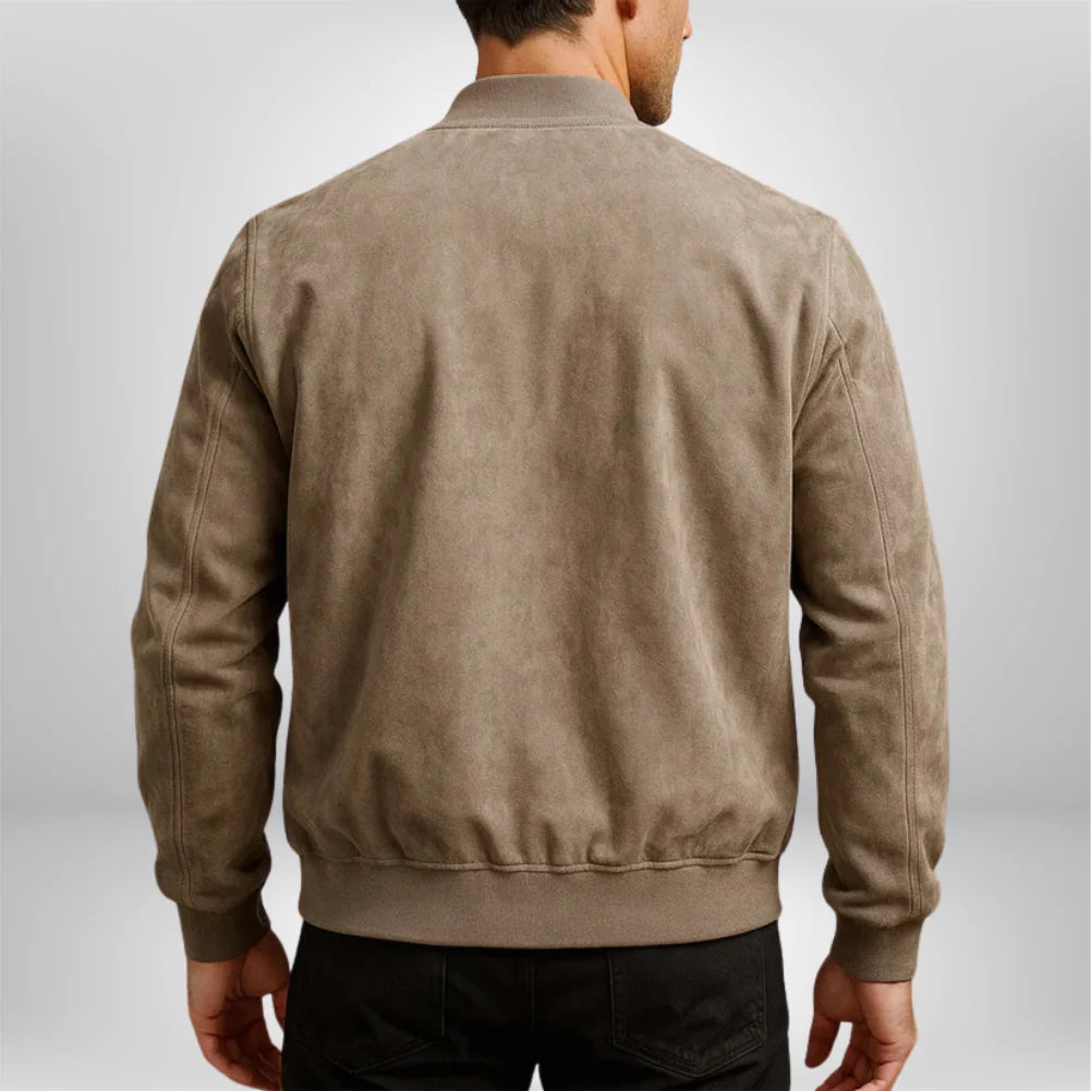 Men's Slim-Fit Suede Leather Bomber Jacket with Zip Front 4