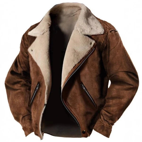 Men's Suede Biker Jacket | Fur-Lined Winter Coat with Asymmetric Zip 1