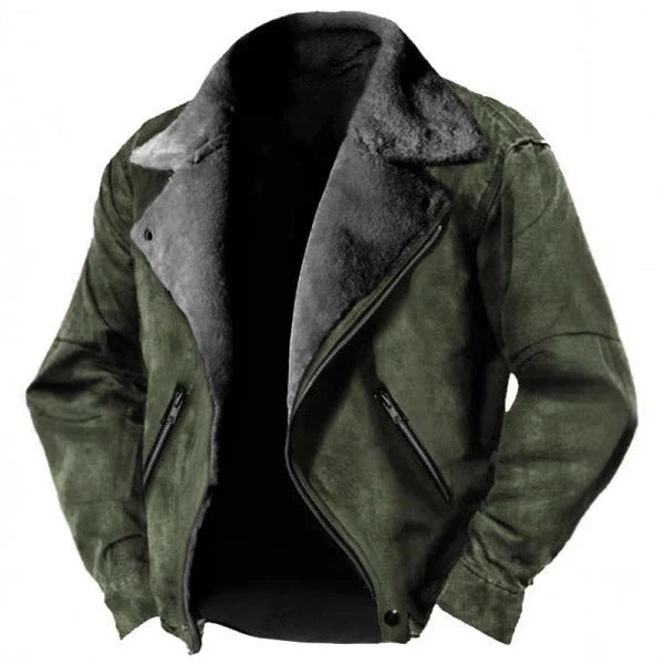 Men's Suede Biker Jacket | Fur-Lined Winter Coat with Asymmetric Zip 2