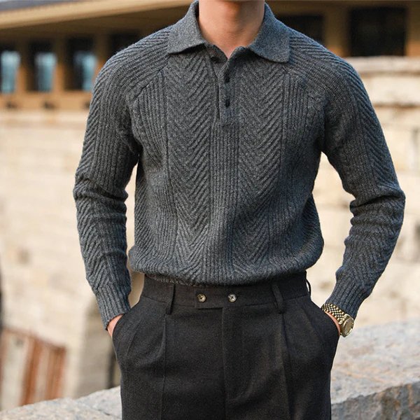 Men's Sweater | Knitted Textured Design with Collar for Smart-Casual Wear 4