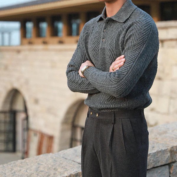 Men's Sweater | Knitted Textured Design with Collar for Smart-Casual Wear 5