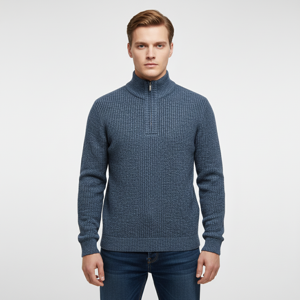 Men's Textured Half-Zip Sweater with High Collar 1