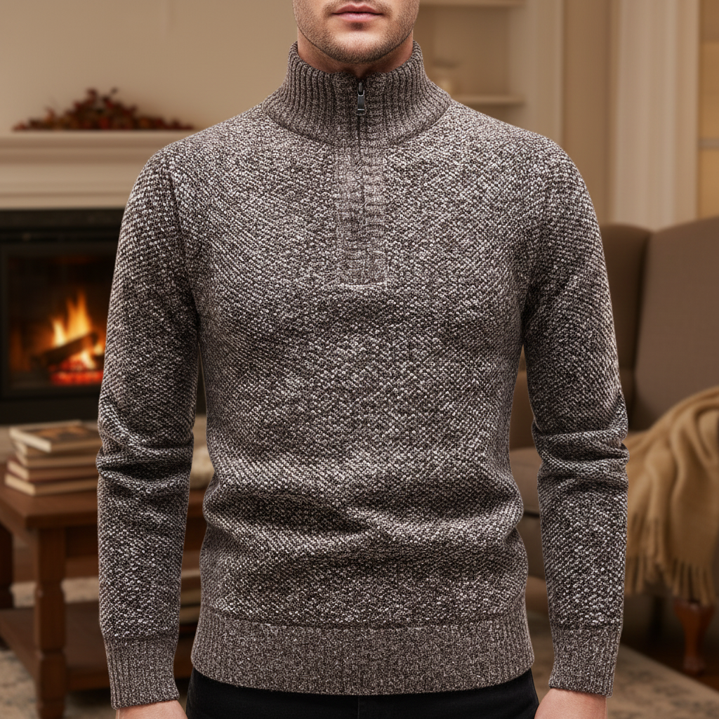 Men's Textured Half-Zip Sweater with High Collar 5