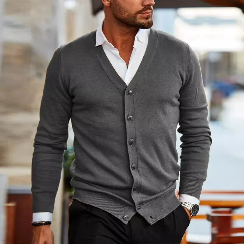 Men's V Neck Button-Up Knit Cardigan | Lightweight Layering Sweater 1