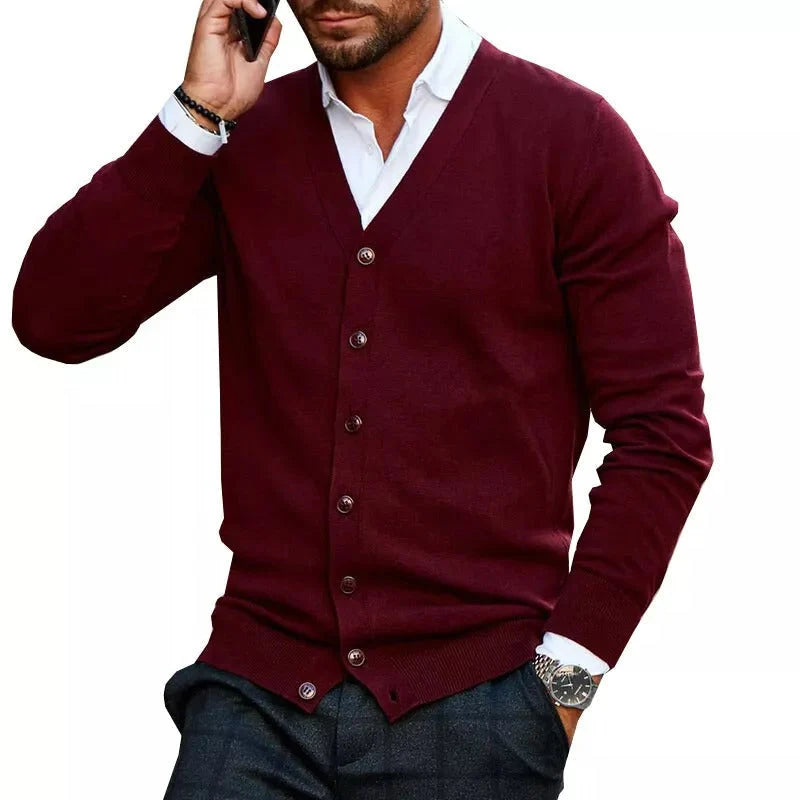 Men's V Neck Button-Up Knit Cardigan | Lightweight Layering Sweater 2