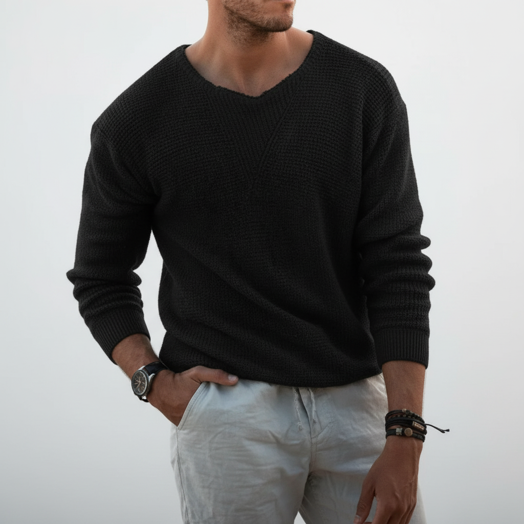 Men's Waffle Knit Sweater | Lightweight Round Neck Pullover 1