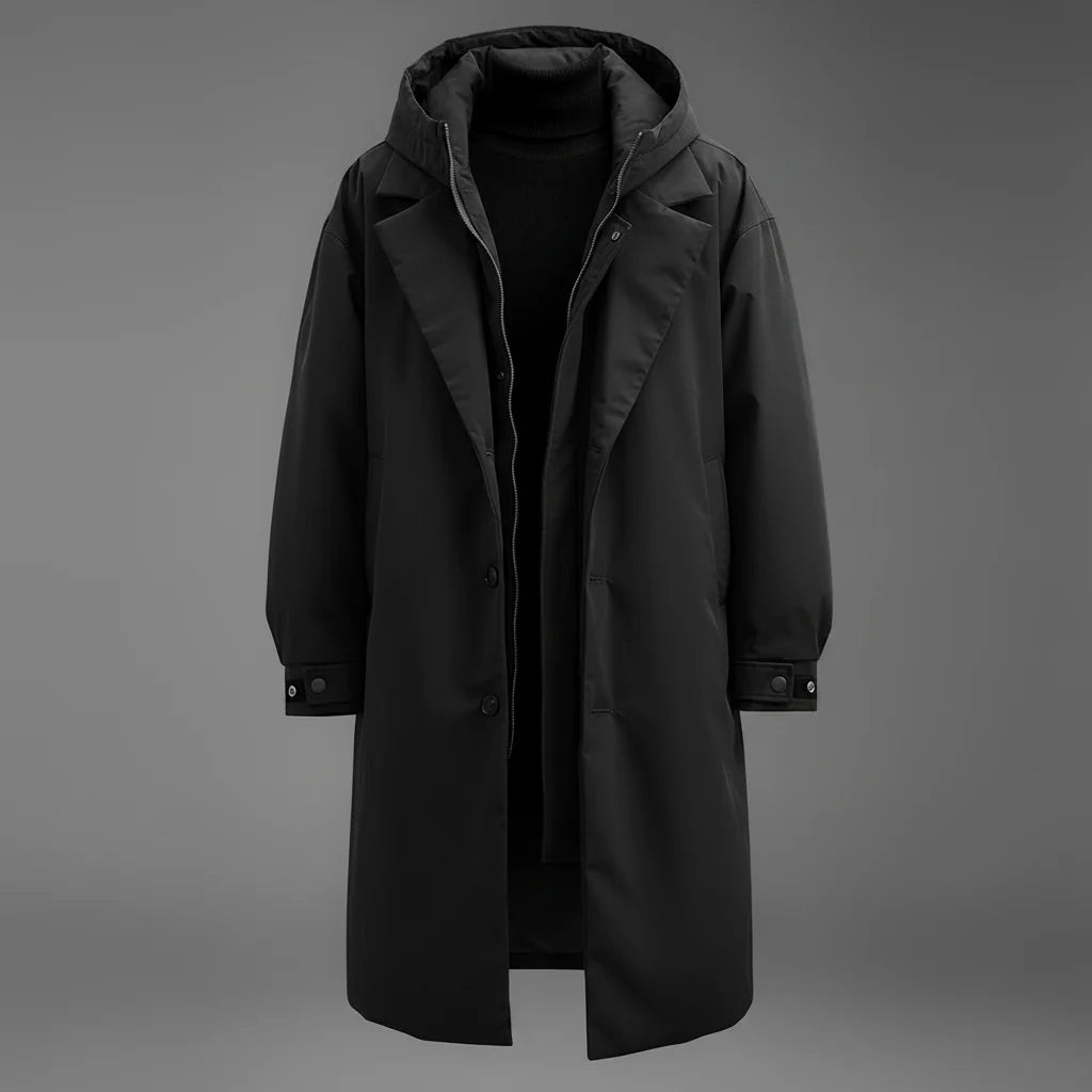 Men's Waterproof Hooded Trench Coat | Long Weather-Resistant Layer 1